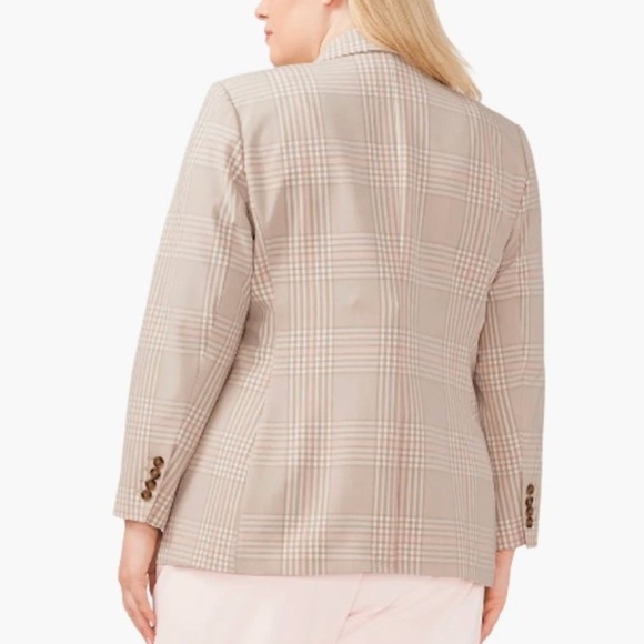 Halogen Cutaway Jacket, Single Button - Taupe & Pink Plaid - 20W - Picture 2 of 12